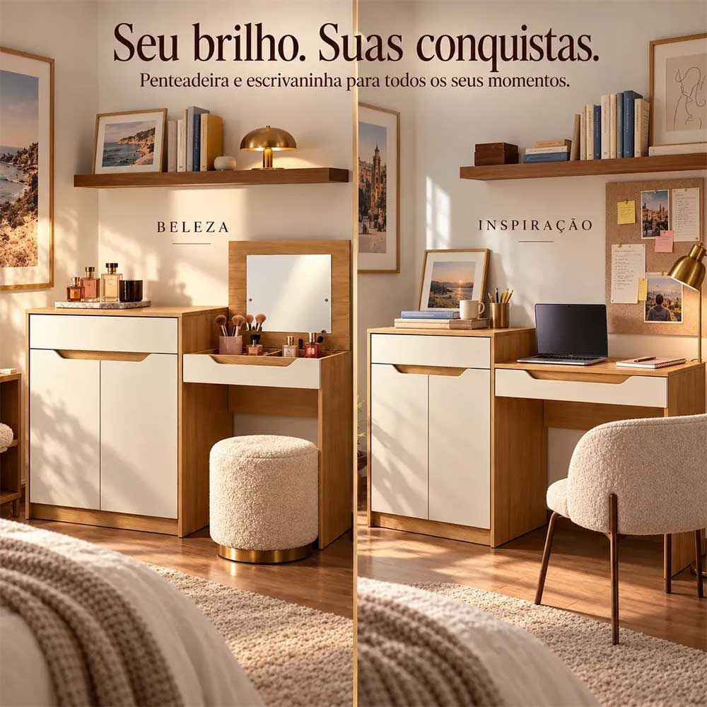 Penteadeira Escrivaninha Trend Albatroz Cinamomo Off White