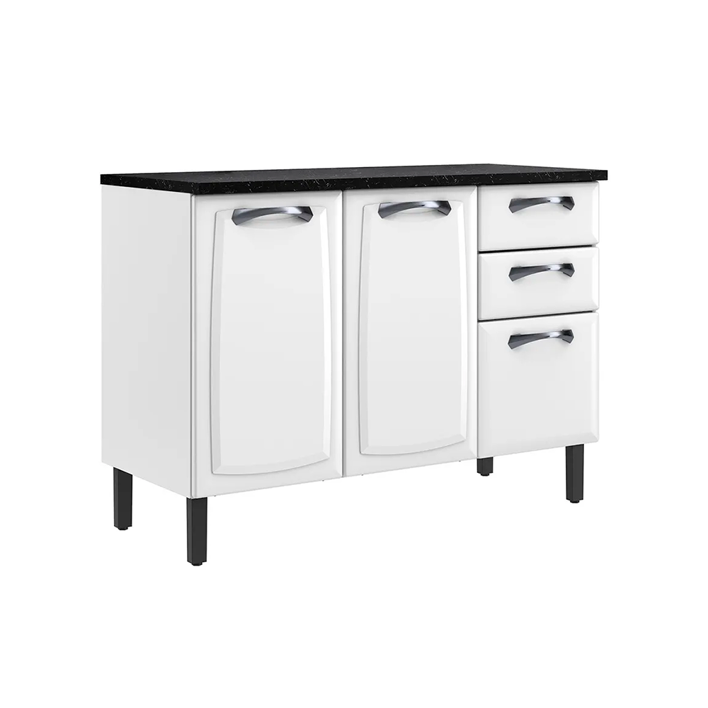 Balcão de Cozinha em Aço 3 Portas 2 Gavetas Branco New Premium Itatiaia