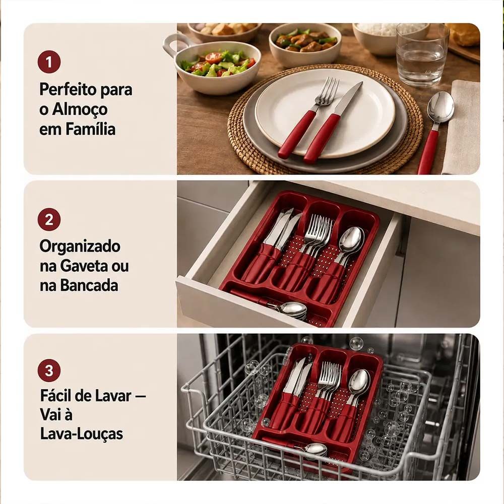 Faqueiro 25 Peças Florenza Vermelho Real