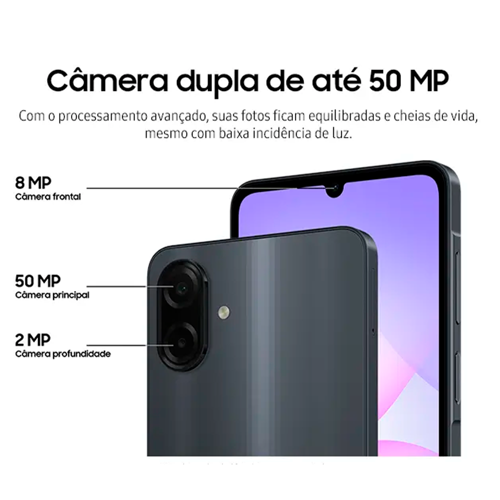 Smartphone Samsung A07 128GB Preto 4GB RAM Tela 6,7" Câm. Dupla + Selfie 8MP