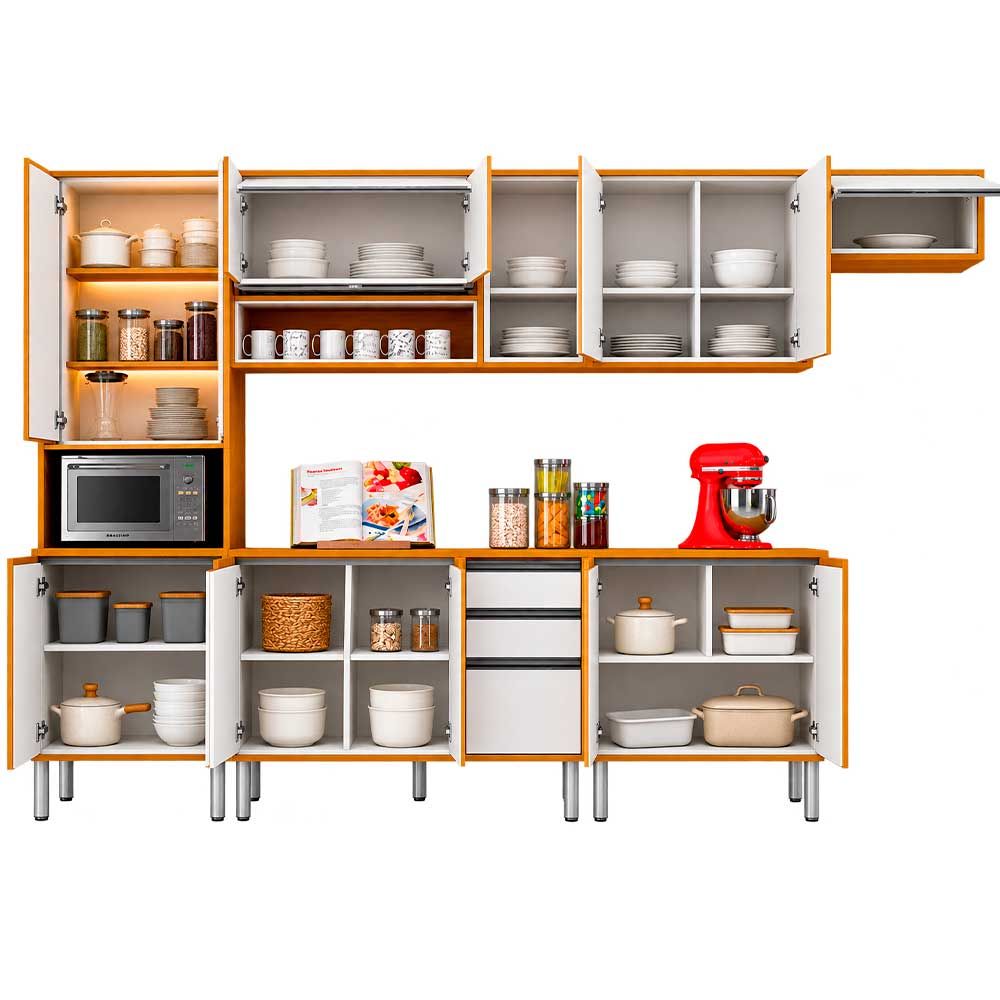 Kit Cozinha Completa Eduarda Cristaleira + Led Cinamomo/Off White Chf Moveis