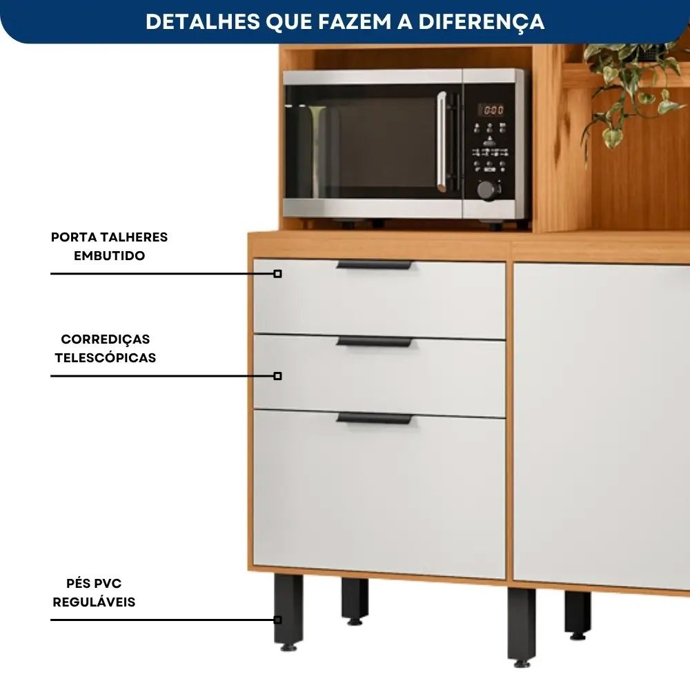 Armário Kit Murano 7 Portas 2 Gavetas 100% MDF Freijó UV/Off White Acetinado Poliman