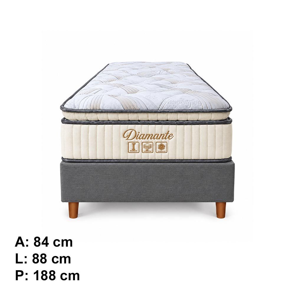 Conjunto Box Solteiro Diamante com Pillow Top e Molas Ensacadas 88x188 Softflex