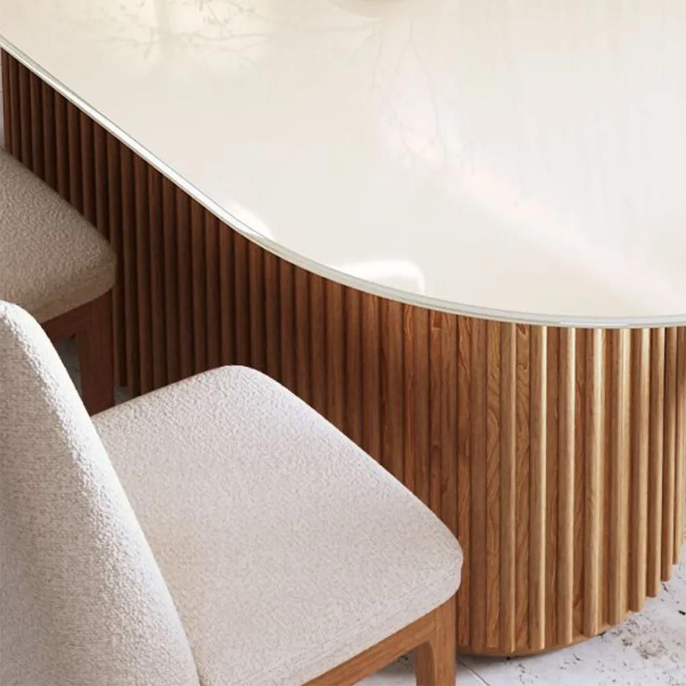 Mesa Living 1.8 C/Vidro Oval Off White/Cinamomo Imcal