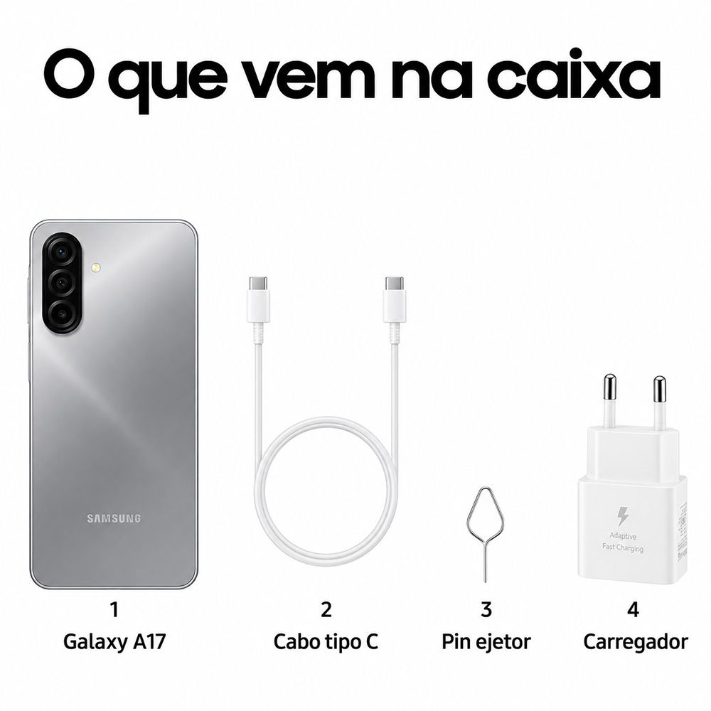 Smartphone Samsung Galaxy A17 4G Com Ia, 256gb, 8gb Ram, Câm De 50mp, Tela De 6.7 , Nfc, Ip54