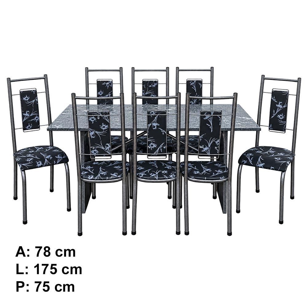 Mesa 8 Cadeiras Paris N39 Granito Luxo Aço Coelho