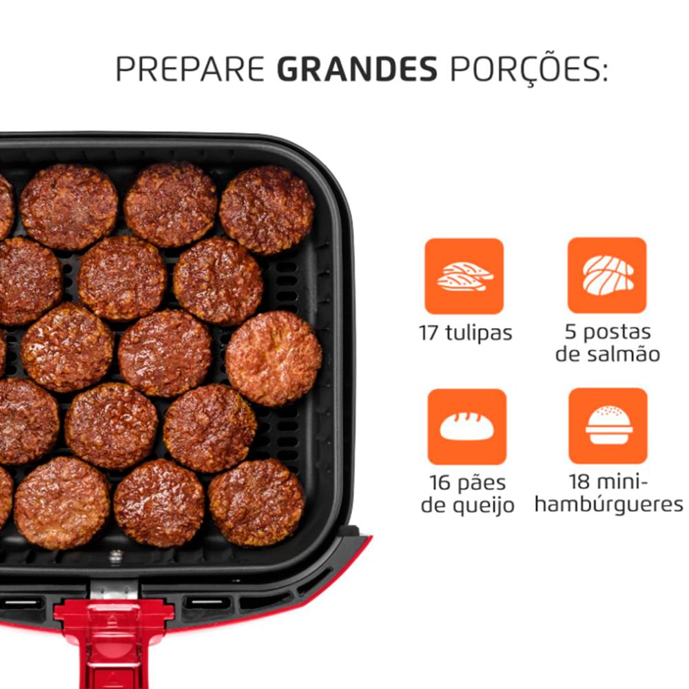 Air Fryer 5L Grand Family AFN-50RI C Time 1900w Vermelho/Inox Mondial 