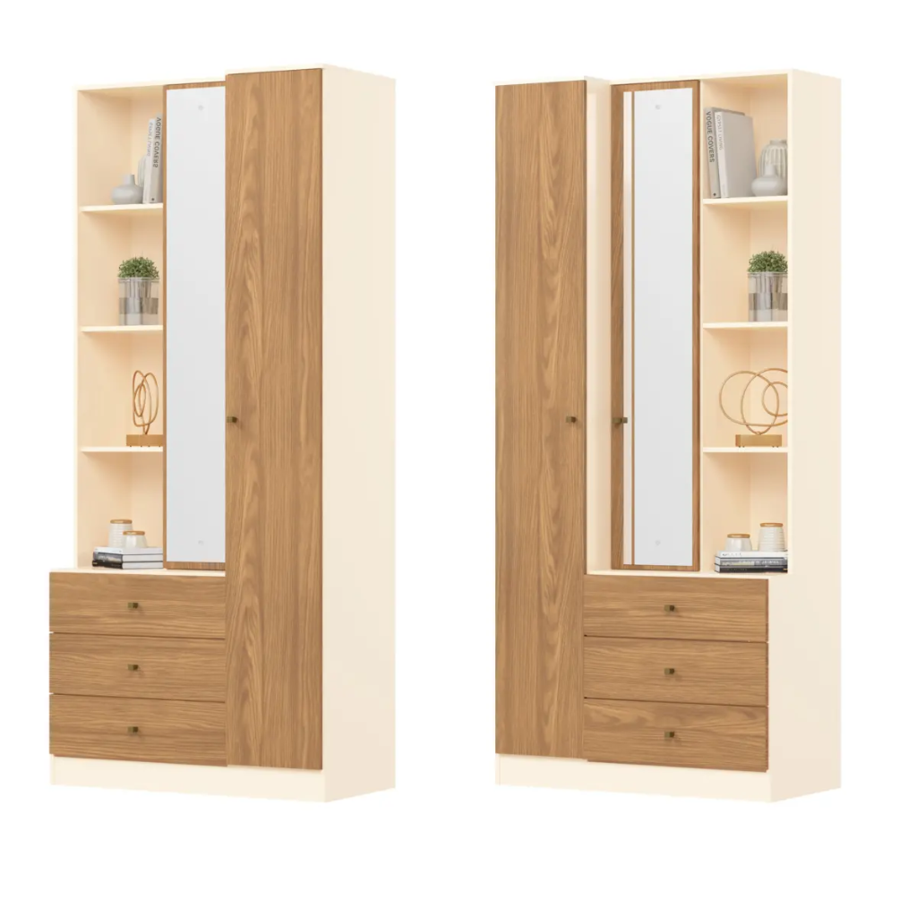 Roupeiro Multiuso Henn Doha 2Pts 3Gav Off White/Nature | Casa e Companhia
