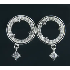 Brinco Prata 925 Círculo com Zircônias e Pêndulo
