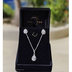 Conjunto Gota Cravejada Zirconia Prata