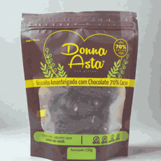 Biscoito Coberto Chocolate 70% Sem Glúten Zero Açúcar - 150g - Donna Asta