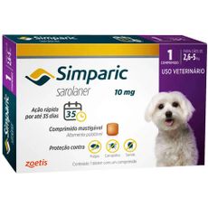 Antipulgas Zoetis Simparic 10 mg para Cães 2,6 a 5 Kg