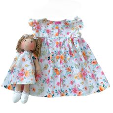 Kit Vestido com Boneca Bebê 100% Algodão - Juliana