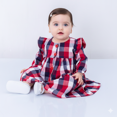 Vestido de Bebê Manga Longa 100% Algodão - Cecilia