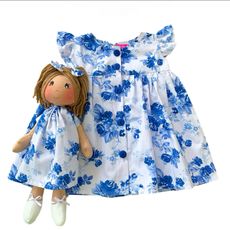 Kit Vestido com Boneca Bebê 100% Algodão - Rafaela