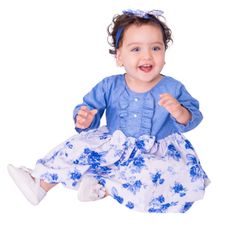 Vestido de Bebê Manga Longa 100% Algodão - Sara