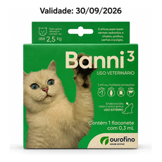 BANNI 3 GATOS ATE 2,5KG 0,30ML - 1 PIPETA DA CX ORIGINAL COM 3)