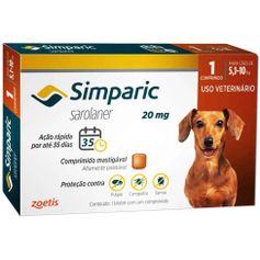Antipulgas Zoetis Simparic 20 mg para Cães 5,1 a 10 Kg