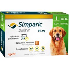 Antipulgas Zoetis Simparic 80 mg para Cães 20,1 a 40 Kg