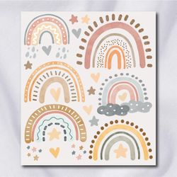 Arco-íris Cinza e Marrom 6cm e 8cm - Decalque para Tecido