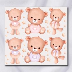 Ursinhas Rosa e Lilás 6cm - Decalque para Tecido