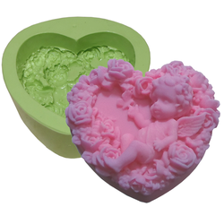 Molde de Silicone Coração com Flores e Anjo