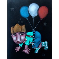 Clayton Silva - Le Petit Prince en ballons - Óleo sobre tela - 40x30cm - a.n.v - 2018