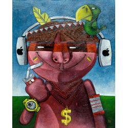 Clayton Silva - Índio High-tech  - Óleo sobre tela - 55x40cm - a.c.i.d e verso - 2019_com_moldura