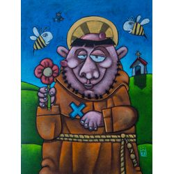 Clayton Silva - Sao Francisco Ama todos od seres vivos, exceto as abelhas - Oleo sobre tela - 40x30 cm - a.c.i.d./a.n.v. - 2018