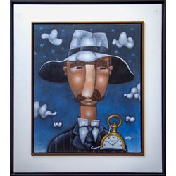 Clayton Silva - Hora de voar, homenagem a Santos Dumont - Oleo sobre tela - 60x50 cm - a.n.v. 