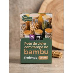 Pote de Vidro Redondo 550ml com Tampa de Bambu Hermética – Porta Mantimentos Top Útil