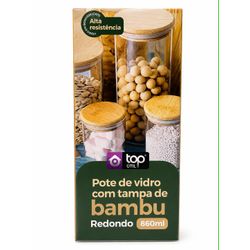 Pote de Vidro Redondo 860ml com Tampa de Bambu Hermética – Organizador para Mantimentos | Top Útil