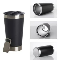 Copo Térmico 473 Ml Aço Inox Parede Dupla Com Tampa Cor Preto