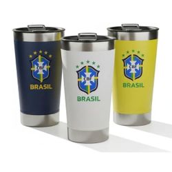 Copo Térmico Seleção Brasil Cbf Com Tampa E Abridor 473ml Amarelo