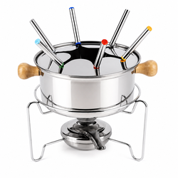 Jogo de Fondue em Aço Inox com Suporte, Queimador e 6 Garfos – Conjunto Completo para Queijo e Chocolate