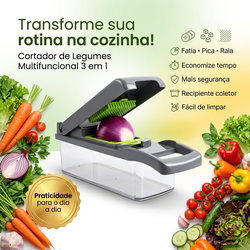 Cortador de Legumes Multifuncional com Recipiente – Fatiador, Picador e Ralador de Vegetais