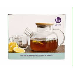 Chaleira de Vidro Borossilicato 1L com Tampa de Bambu e Infusor para Chá – Lehaví