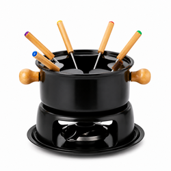Jogo de Fondue em Aço Carbono com Suporte, Queimador e 6 Garfos – Conjunto Completo para Queijo e Chocolate