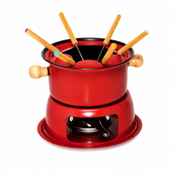 Jogo de Panela para Fondue em Aço Carbono com Suporte, Queimador e 6 Garfos – Ideal para Queijo e Chocolate