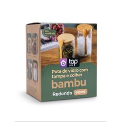 Pote de vidro Borossilicato com tampa de bambu Redondo top Útil - 610ml