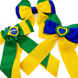 Kit 3 Laços De Cabelo Infantil Bico De Pato Luxo Brasil Copa 2026