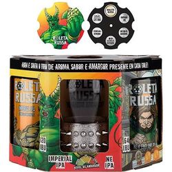 Kit (Montado) Roleta Russa Meio Tambor - Imperial IPA Lata + NE Lata + Copo c/ pulseira prata