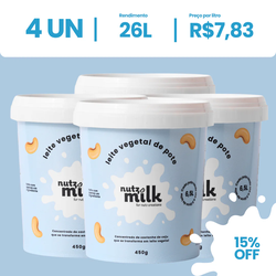 Kit 4 Unidades: Leite Vegetal NutzMilk® 26L - Concentrado de Castanha de Caju
