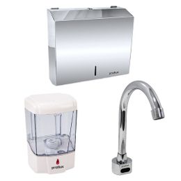 Kit Torneira Sensor Proflux + Saboneteira Automática + Dispenser Papel Inox Proflux 51.548
