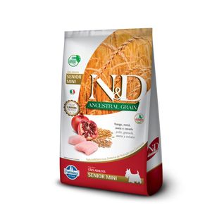 Ração Farmina ND Ancestral Grain para Cães Sênior de porte Mini sabor Frango e Romã 2,5kg