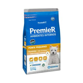 Ração Premier para Cães Filhotes de Raças Pequenas Ambientes Internos Sabor Frango e Salmão -2,5kg\n