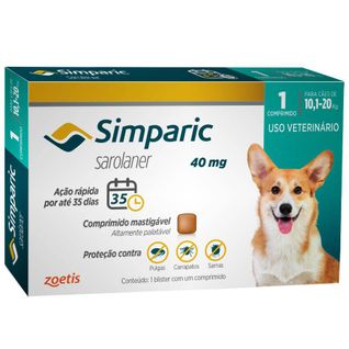 Antipulgas Simparic 40 mg para cães 10,1 a 20 kg - Zoetis