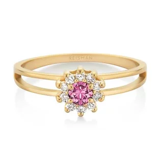 Anel Florence Safira Rosa ouro 18k