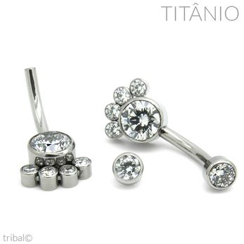 Piercing Umbigo Zircônia 5 Pedras Titânio
