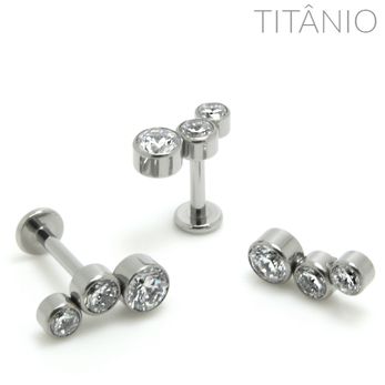 Labret Cluster Triplo Crescente Titânio